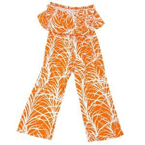 🧡 Ashley Stewart Plus Size 26/28 Orange White Wide Leg Jumpsuit Bold Print